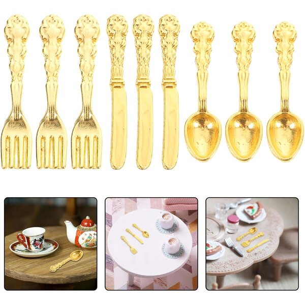 Set mit 36 Mini-Geschirrteilen aus goldener Legierung für Puppenhäuser und Modellbau