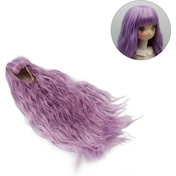 Hochelastische gewellte violette Puppenperücke 21–24 cm – weich und realistisch