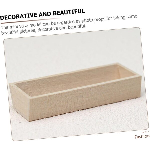 Mini vaso in legno beige per casa bambola, accessorio decorativo realistico