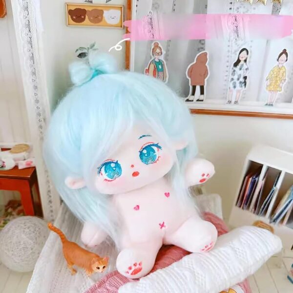 niannyyhouse peluche 20 cm avec cheveux bleu clair et squelette interne