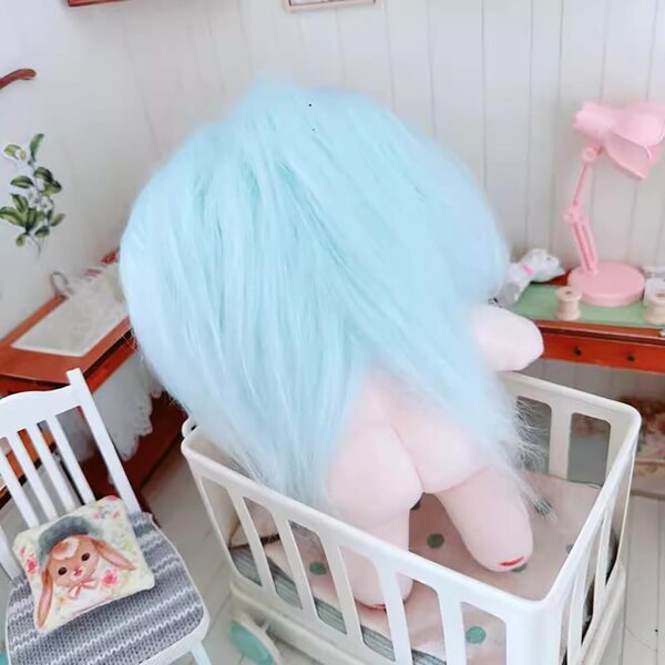 niannyyhouse peluche 20 cm avec cheveux bleu clair et squelette interne