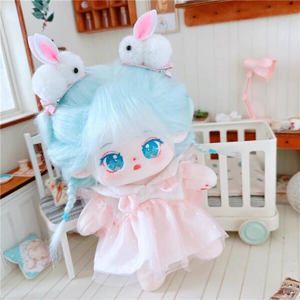 niannyyhouse peluche 20 cm avec cheveux bleu clair et squelette interne
