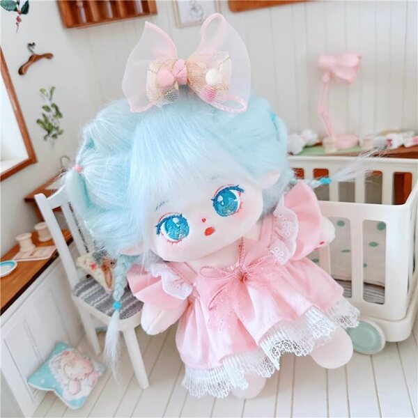 niannyyhouse peluche 20 cm avec cheveux bleu clair et squelette interne