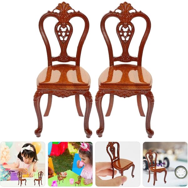 Beaupretty Set 2 Mini Sedie in Legno e Metallo per Casa delle Bambole - Decorazione Dettagliata