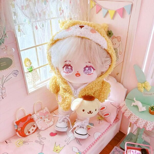 Felpa con cappuccio in peluche per bambola Corgi 20 cm - niannyyhouse giallo