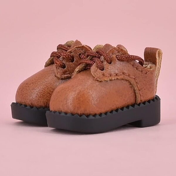 niannyyhouse Vintage-Schuhe aus mattem Leder für 11 cm große 1/12-BJD-Puppen, hellbraune Farbe