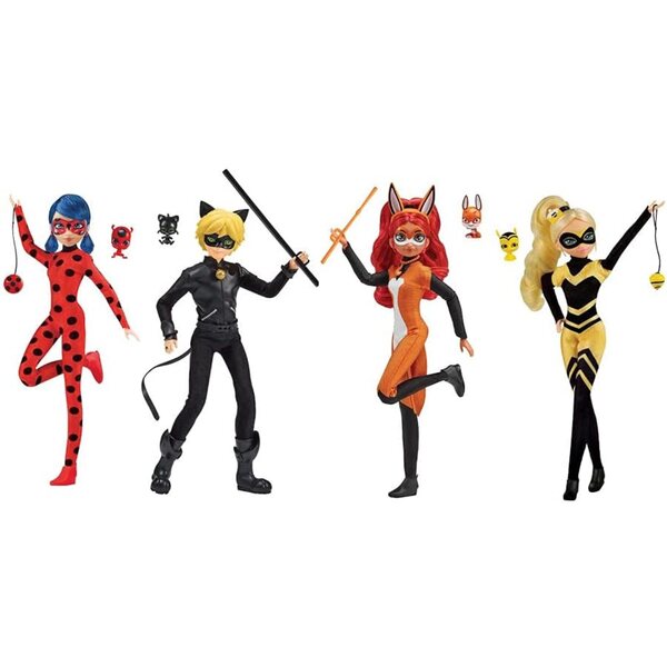 Miraculous-Set aus Ladybug-, Chat Noir-, Rena Rouge- und Queen Bee-Puppen, 26 cm