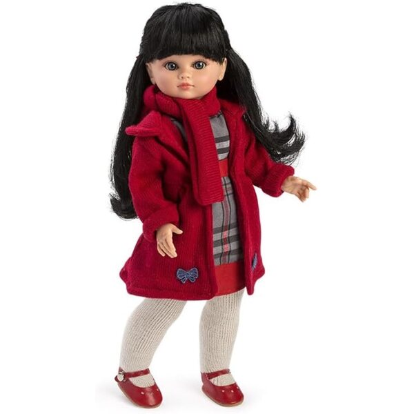 Muñecas Berbesa Fany 40 cm große Puppe mit rotem Vinylkleid und Schal