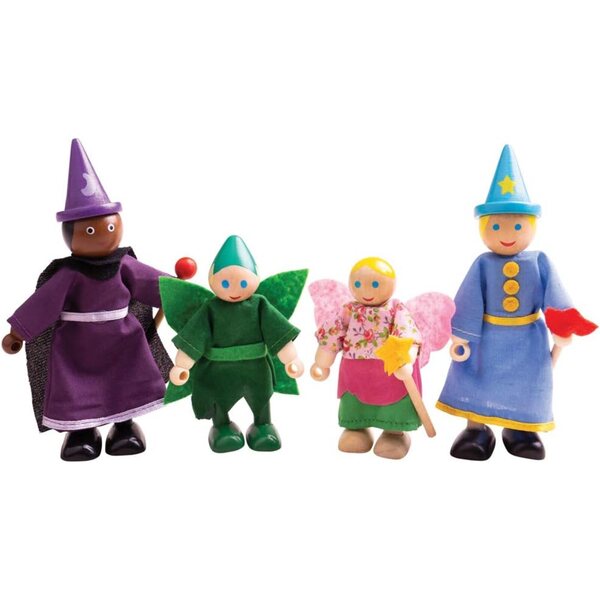 BigJigs Toys Set mit 4 Fantasy-Holzpuppen mit beweglichen Armen und Beinen
