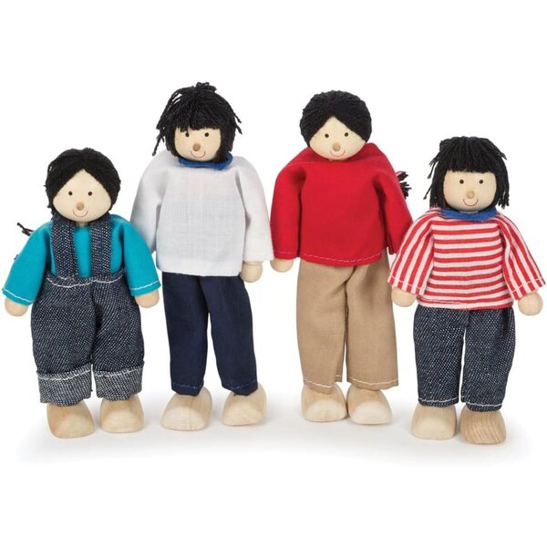Familie asiatischer Bigjigs Toys-Puppen mit flexiblen Gliedmaßen für kreatives Spielen