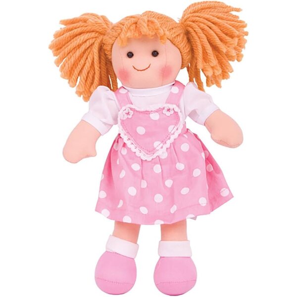 Bigjigs Toys Ruby Puppe 28 cm für Kinder ab 1 Jahr, rosa gepunktetes Kleid