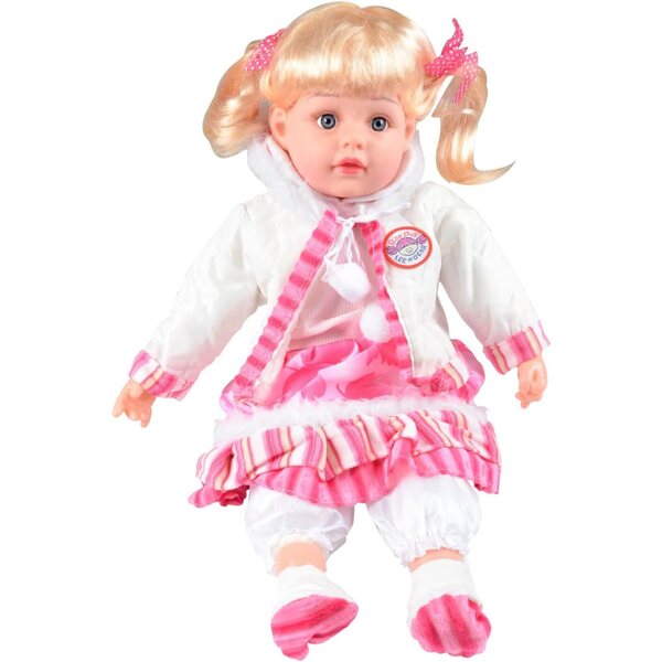 Toyland 14" Седяща кукла за момичета с бяла рокля и гащеризон с розово зайче