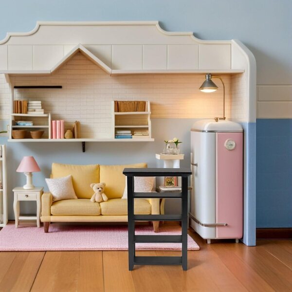 Mikinona Schwarzes Blumenregal 4 Ebenen Miniatur für Puppenhaus