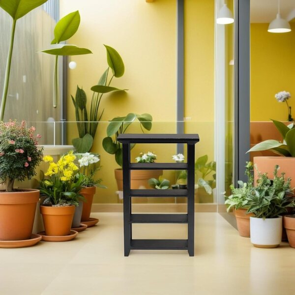 Mikinona Schwarzes Blumenregal 4 Ebenen Miniatur für Puppenhaus