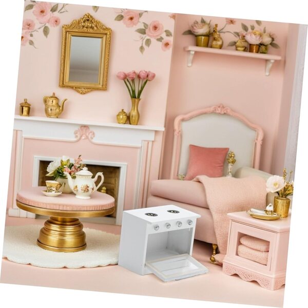 Mini weißes Holzofen-Set für Puppenhaus | Widerstandsfähiges Miniatur-Küchenzubehör