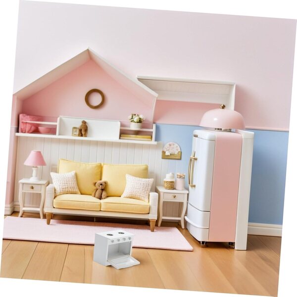 Mini weißes Holzofen-Set für Puppenhaus | Widerstandsfähiges Miniatur-Küchenzubehör