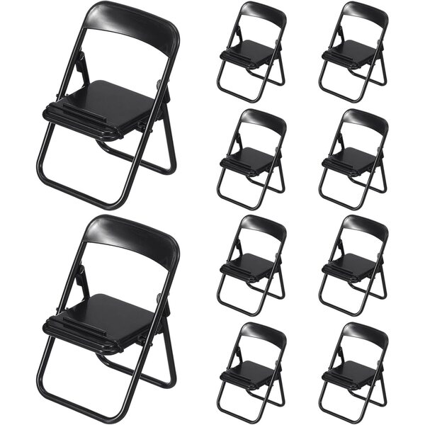 VICASKY 12 schwarze Mini-Klappstühle aus Kunststoff für Puppenhäuser und Modellbau