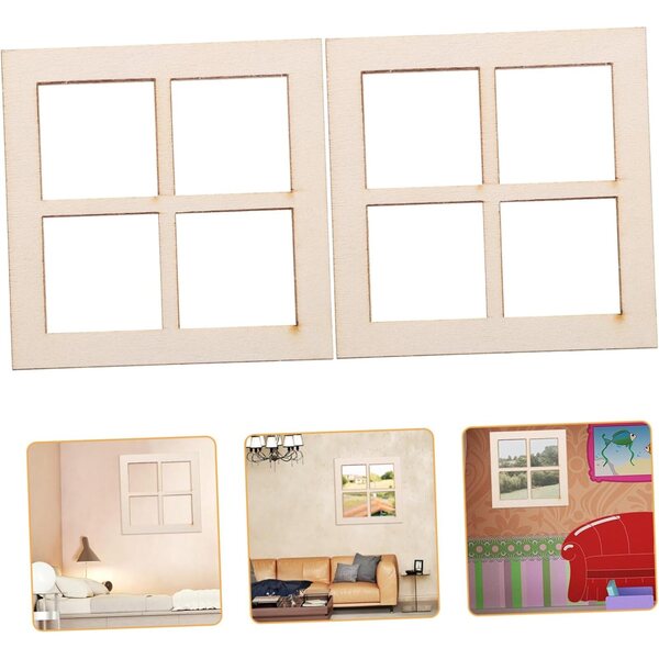 Mini Mobili per Casa delle Bambole in Legno Naturale Set 16 Finestre Vuote Decorativi