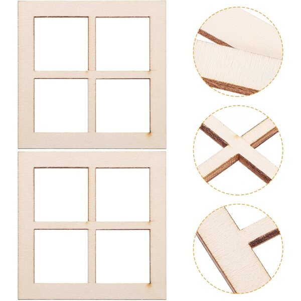 Mini Mobili per Casa delle Bambole in Legno Naturale Set 16 Finestre Vuote Decorativi