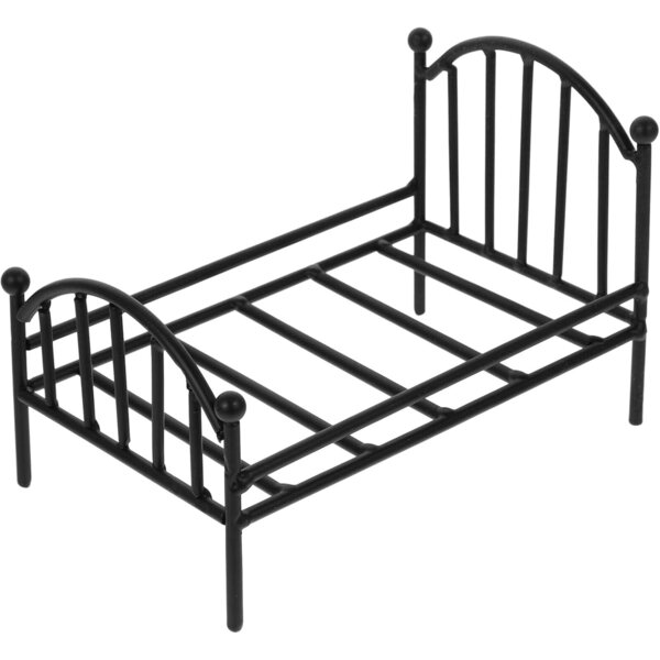 Mini Letto in Metallo Nero per Casa delle Bambole 16x11x10 cm ORFOFE
