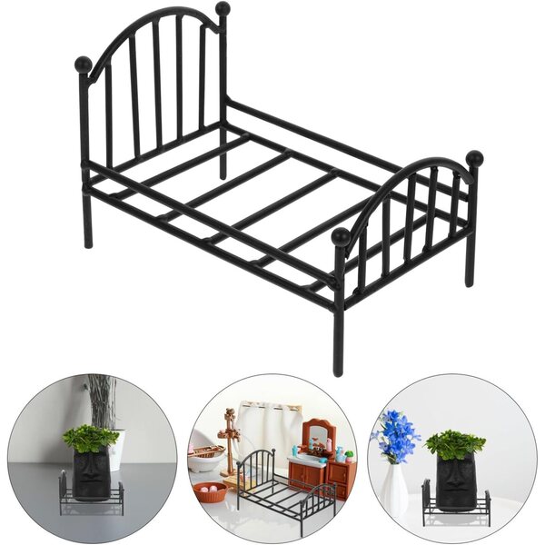 Mini Letto in Metallo Nero per Casa delle Bambole 16x11x10 cm ORFOFE