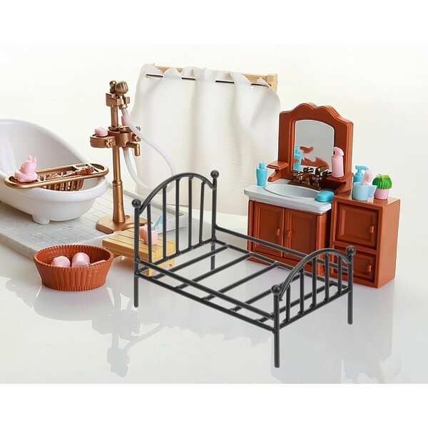 Mini Letto in Metallo Nero per Casa delle Bambole 16x11x10 cm ORFOFE