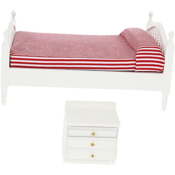 Comodino e letto matrimoniale in miniatura in legno per casa delle bambole SOPOTUTU