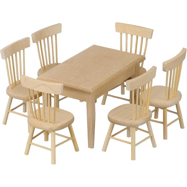 ERINGOGO Set Mobili Miniatura 12 Pezzi in Legno Tavolo e 6 Sedie Scala 1:12