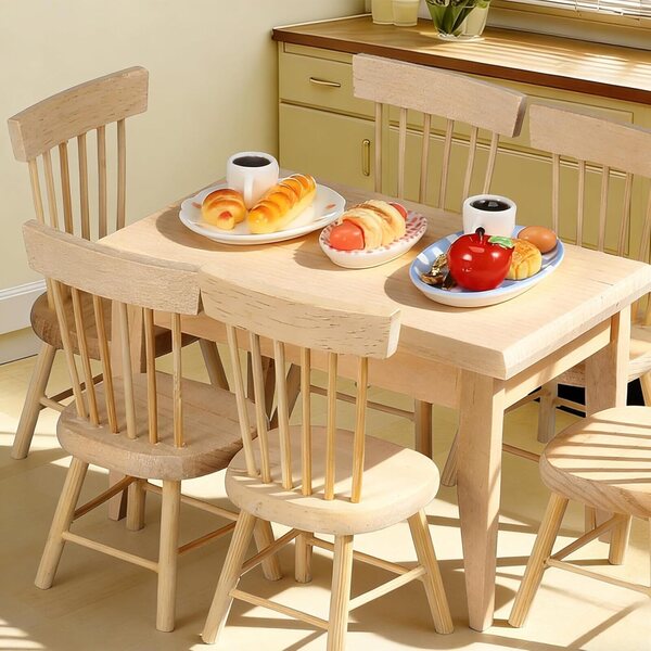 ERINGOGO Set Mobili Miniatura 12 Pezzi in Legno Tavolo e 6 Sedie Scala 1:12