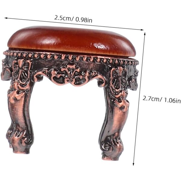 Handgefertigter Mini-Hocker aus Zinklegierung und Holz für Puppenhäuser und Mikrolandschaften