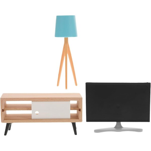 ERINGOGO Set Mobili Miniatura Casa delle Bambole TV Armadietto Lampada in Legno