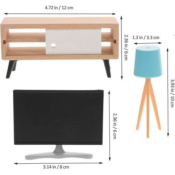 ERINGOGO Set Mobili Miniatura Casa delle Bambole TV Armadietto Lampada in Legno