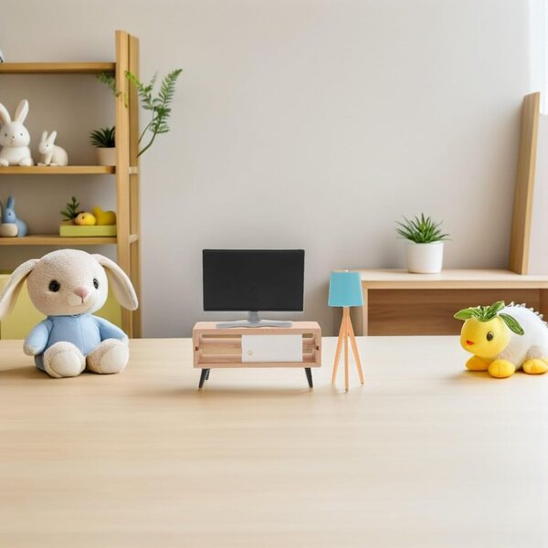 ERINGOGO Set Mobili Miniatura Casa delle Bambole TV Armadietto Lampada in Legno