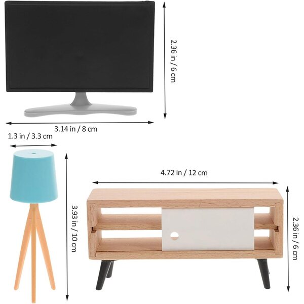 ERINGOGO Set Mobili Miniatura Casa delle Bambole TV Armadietto Lampada in Legno