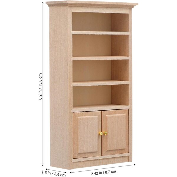 ERINGOGO Mini Libreria in Legno per Casa delle Bambole con Ante Dorate 15,8x8,7 cm