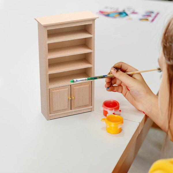 ERINGOGO Mini Libreria in Legno per Casa delle Bambole con Ante Dorate 15,8x8,7 cm