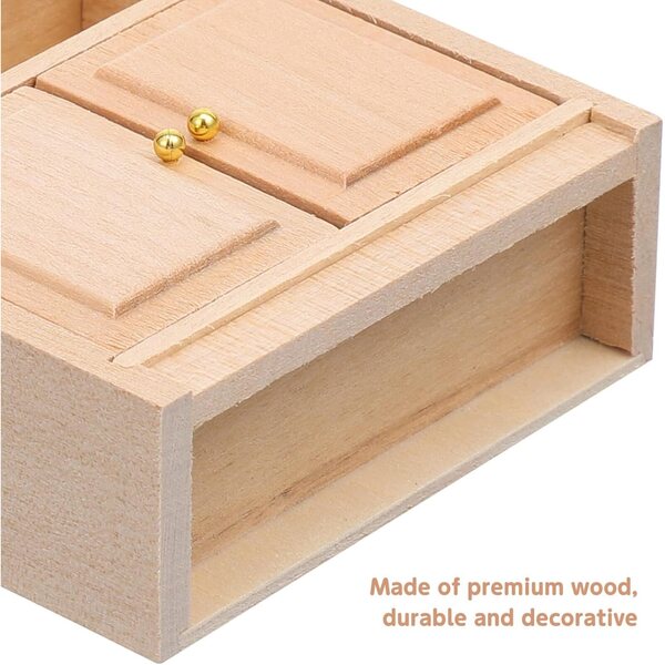 ERINGOGO Mini Libreria in Legno per Casa delle Bambole con Ante Dorate 15,8x8,7 cm