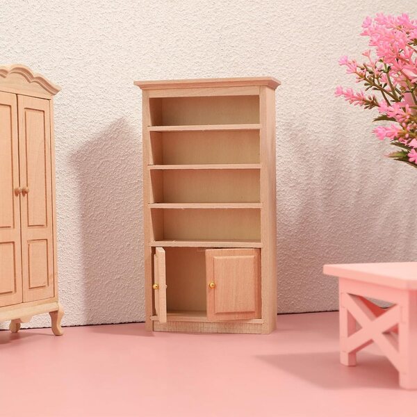ERINGOGO Mini Libreria in Legno per Casa delle Bambole con Ante Dorate 15,8x8,7 cm