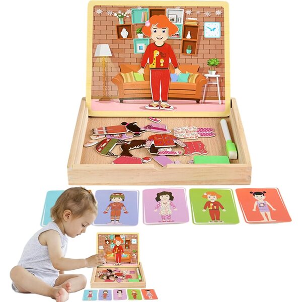 Magnetische Anziehpuppen aus Holz – Kreativ- und Lernspiel für Kinder