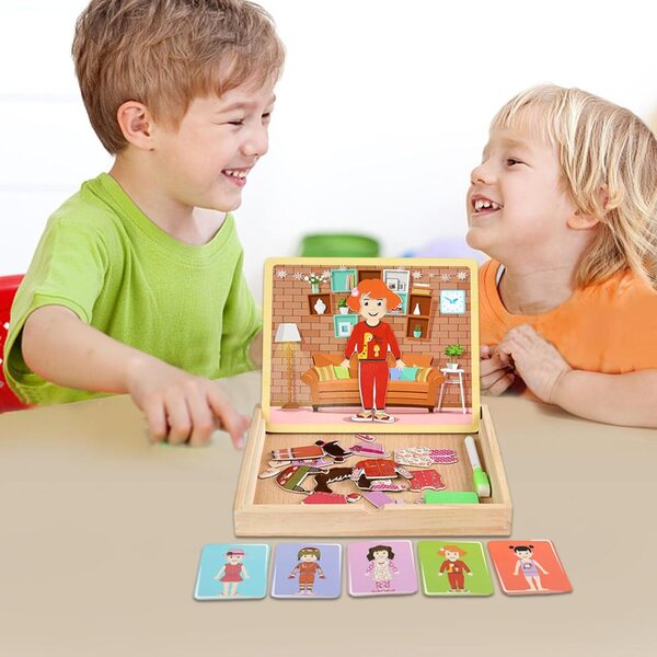 Magnetische Anziehpuppen aus Holz – Kreativ- und Lernspiel für Kinder
