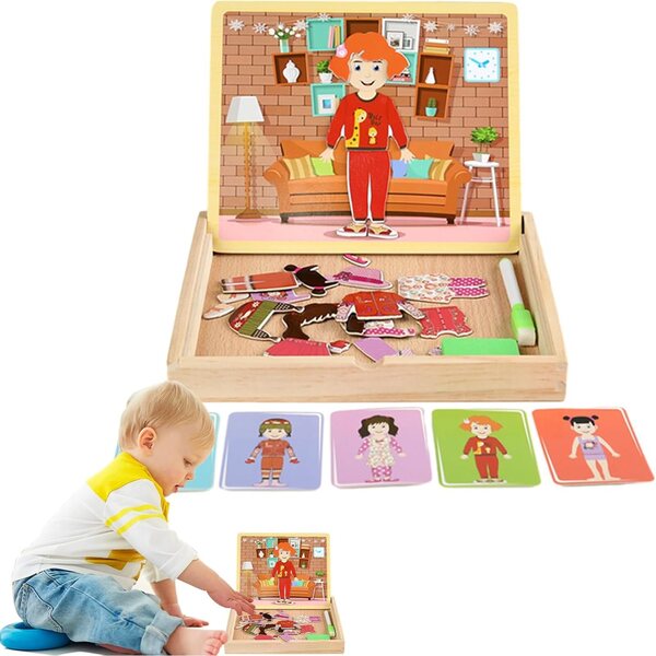 Magnetische Anziehpuppen aus Holz – Kreativ- und Lernspiel für Kinder