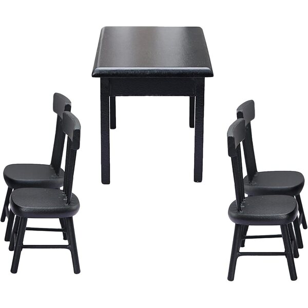 GARVALON Set Tavolo e 4 Sedie Nere in Legno per Casa delle Bambole e Giardino in Miniatura