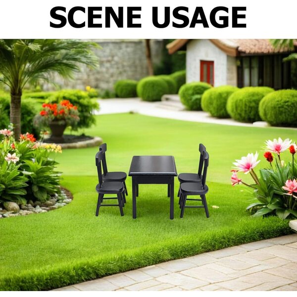 GARVALON Set Tavolo e 4 Sedie Nere in Legno per Casa delle Bambole e Giardino in Miniatura