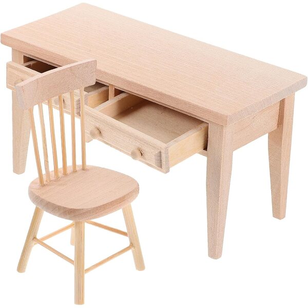 Set Mini Mobili Alasum Casa delle Bambole Tavolo e Sedia in Legno Realistici Beige