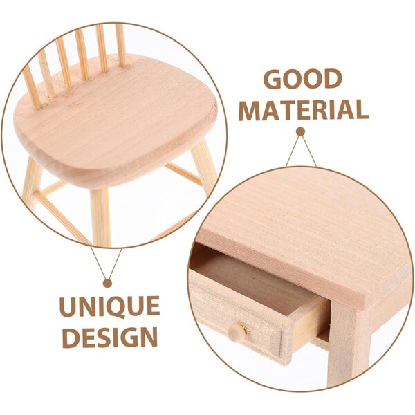 Set Mini Mobili Alasum Casa delle Bambole Tavolo e Sedia in Legno Realistici Beige