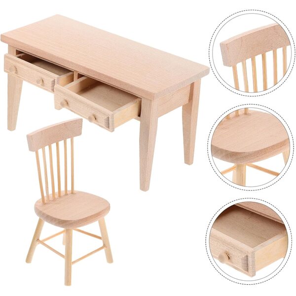 Set Mini Mobili Alasum Casa delle Bambole Tavolo e Sedia in Legno Realistici Beige
