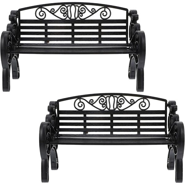 Set 2 Mini Panche Decorative Nere in Plastica per Casa delle Bambole e Diorami