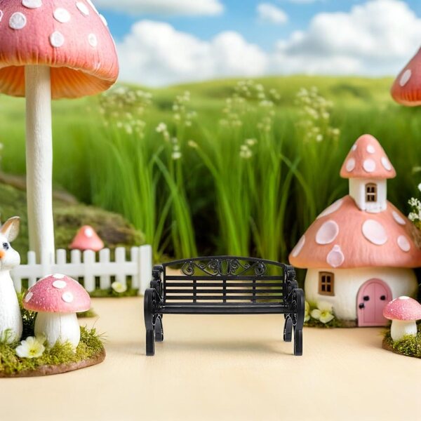 Set 2 Mini Panche Decorative Nere in Plastica per Casa delle Bambole e Diorami