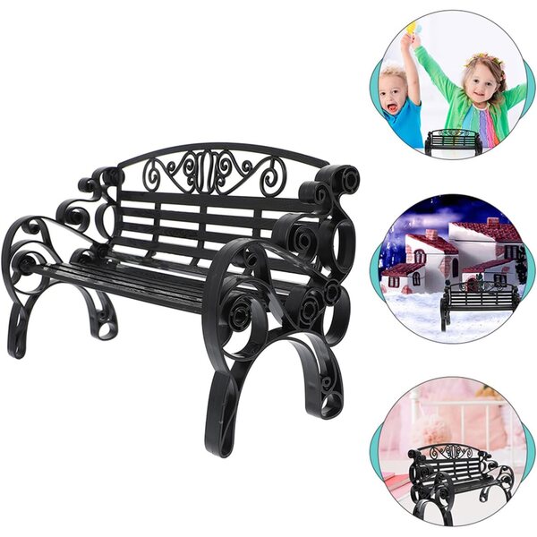 Set 2 Mini Panche Decorative Nere in Plastica per Casa delle Bambole e Diorami