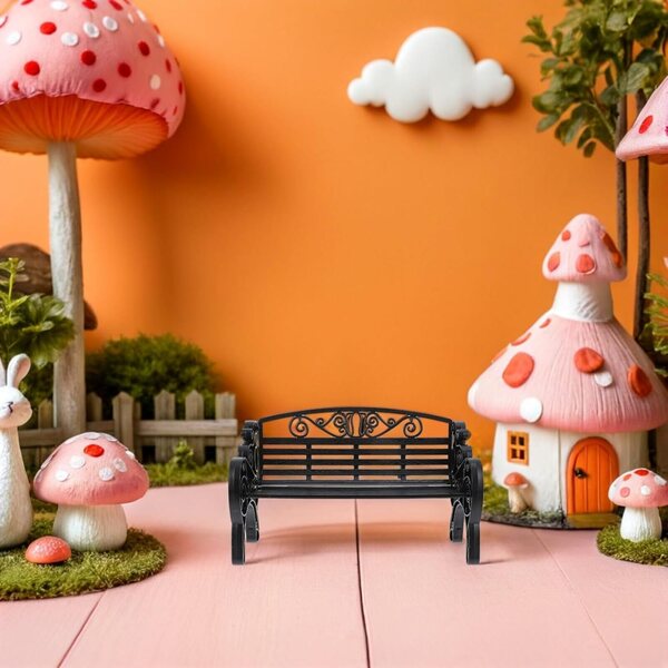 Set 2 Mini Panche Decorative Nere in Plastica per Casa delle Bambole e Diorami